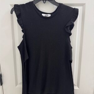 Jack by BB Dakota Black Waffle Knit Ruffle Sleeve Tank Top
